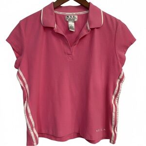 Vintage Y2K N.Y.L. New York Laundry Pink Stretch Polo Sporty Ribbed Top XL